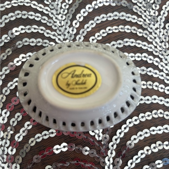 Vintage Floral Trinket Dish Andrea By Sadek Reticulated Lattice Porcelain - Picture 5 of 9